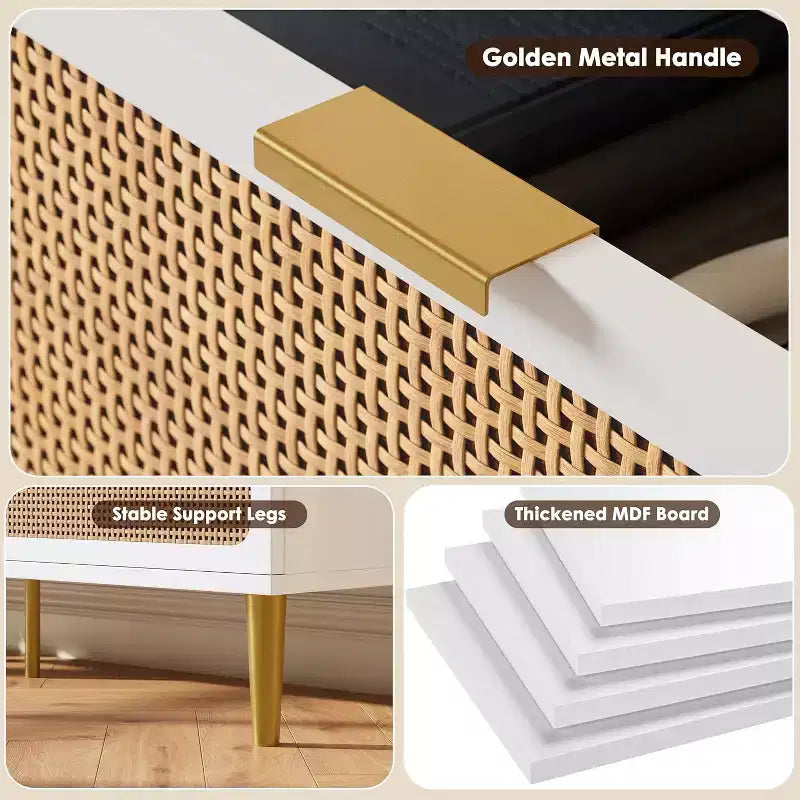 Commode à 7 tiroirs en rotin pour chambre à coucher, commode haute avec tiroirs profonds