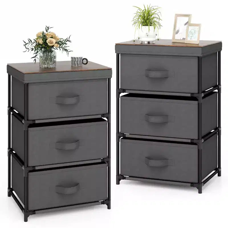 Costway 1pc/2pcs Dresser with 3 Drawers, Fabric Storage Organizer Tower Unit Tall Nightstand Bedside Table with Removable Lid for Bedroom