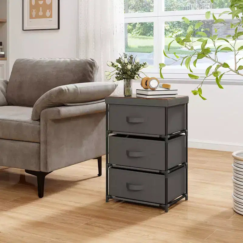 Commode à 3 tiroirs, tour de rangement en tissu, table de chevet haute