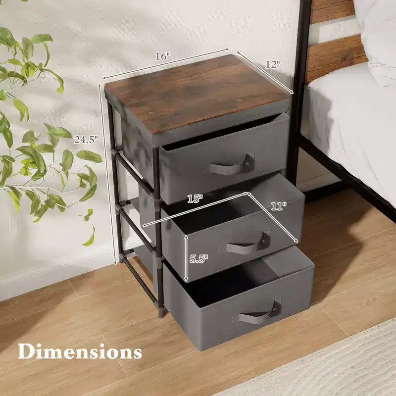 Commode à 3 tiroirs, tour de rangement en tissu, table de chevet haute