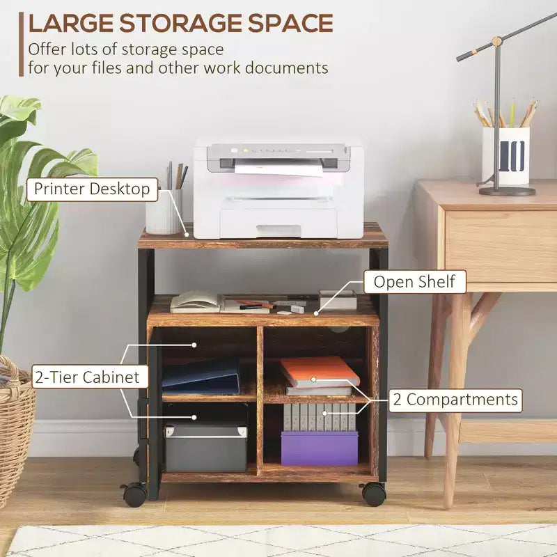 Meuble d'imprimante avec prise et ports de chargement USB, Table d'imprimante mobile industrielle