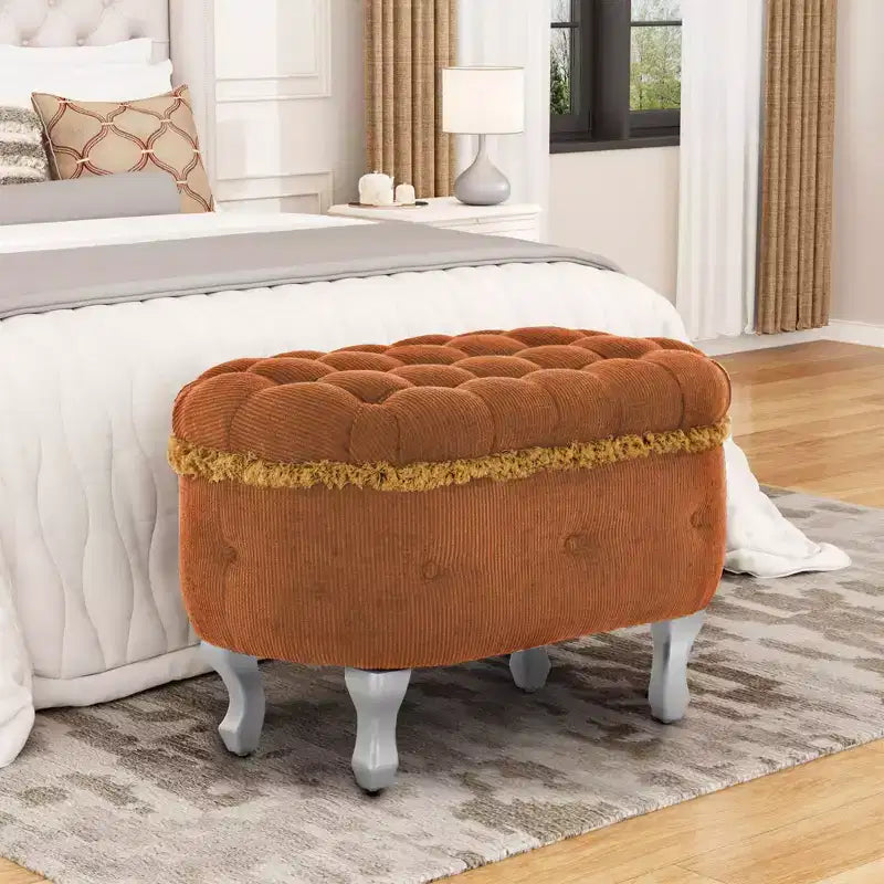 Banc de rangement capitonné en velours côtelé moderne avec compartiment caché