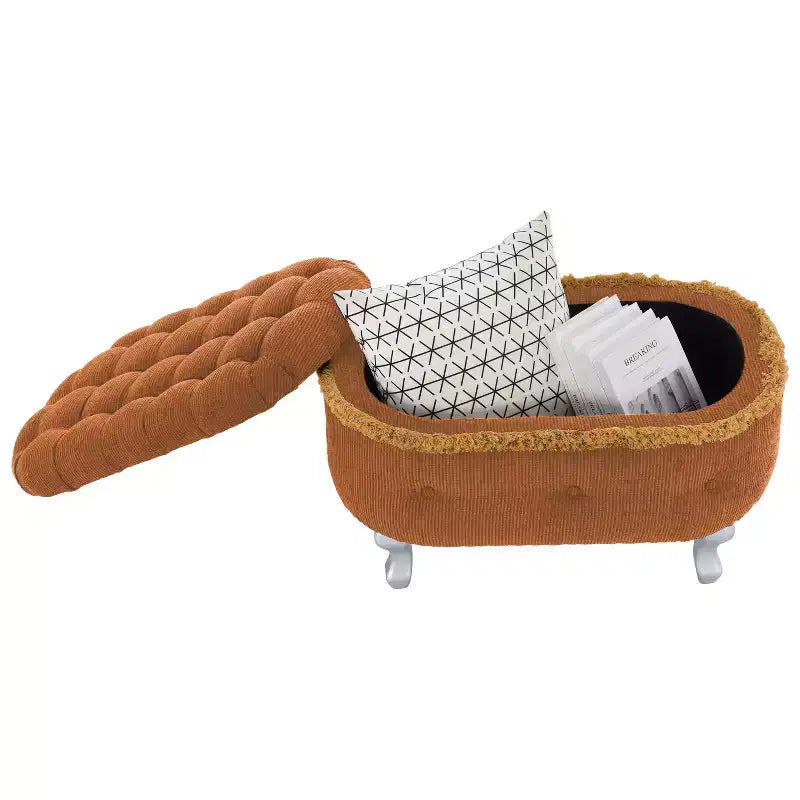 Banc de rangement capitonné en velours côtelé moderne avec compartiment caché