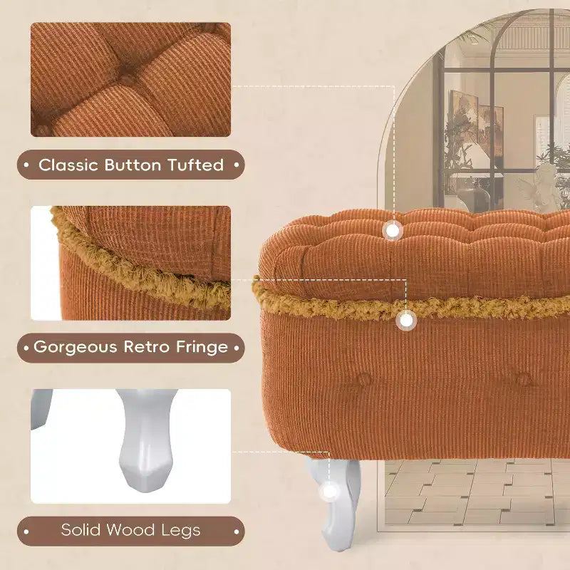Banc de rangement capitonné en velours côtelé moderne avec compartiment caché