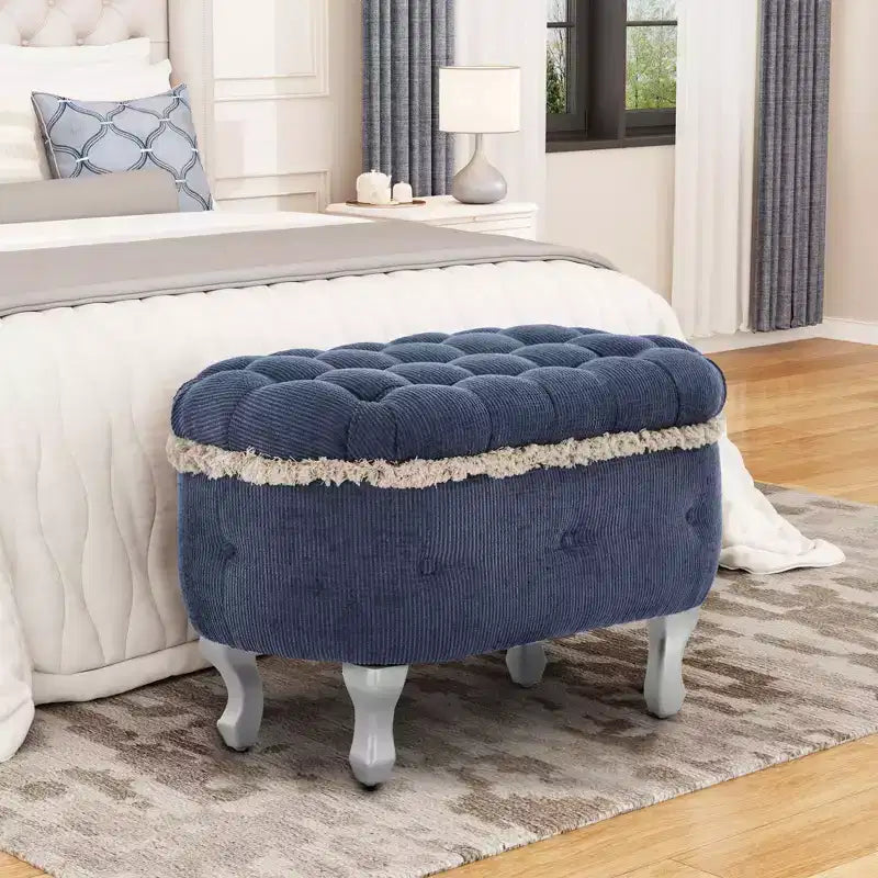 Banc de rangement capitonné en velours côtelé moderne avec compartiment caché