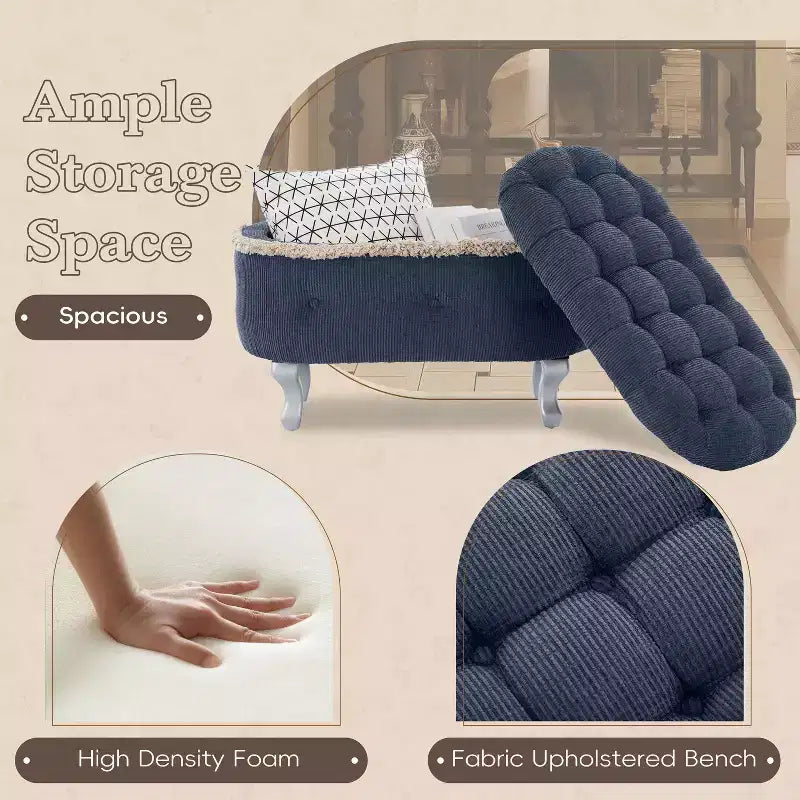 Banc de rangement capitonné en velours côtelé moderne avec compartiment caché