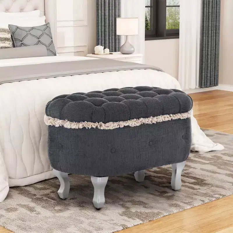Banc de rangement capitonné en velours côtelé moderne avec compartiment caché