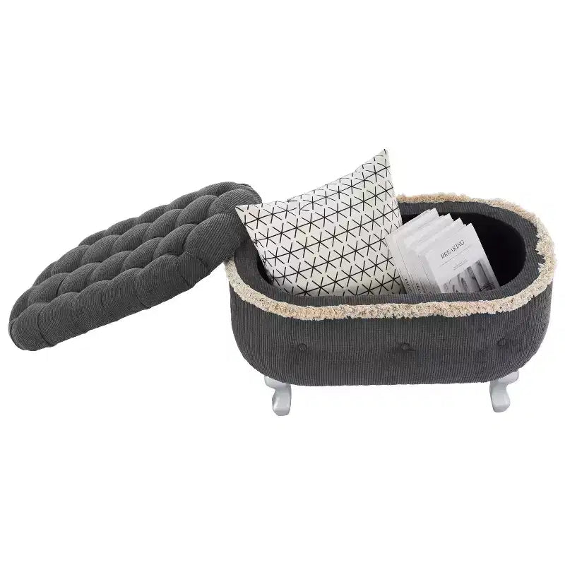 Banc de rangement capitonné en velours côtelé moderne avec compartiment caché