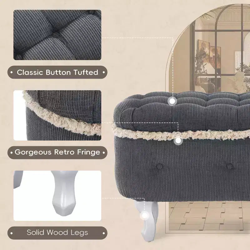 Banc de rangement capitonné en velours côtelé moderne avec compartiment caché