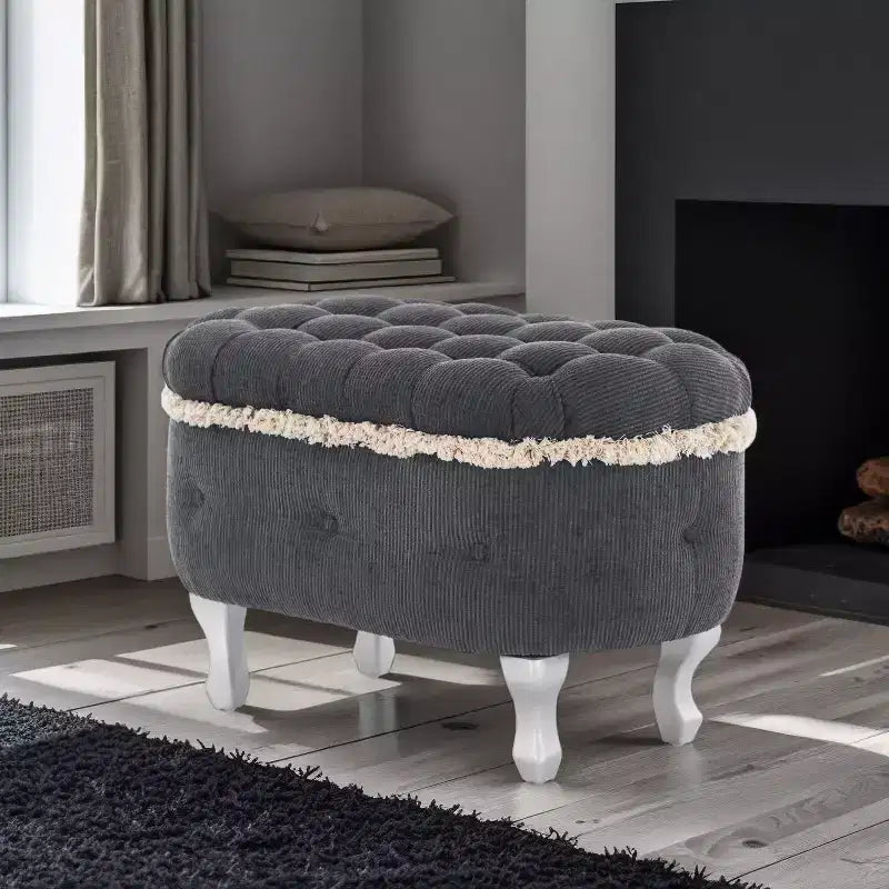 Banc de rangement capitonné en velours côtelé moderne avec compartiment caché