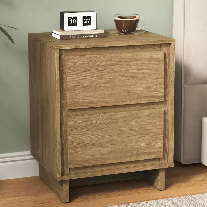 Commode à 2 tiroirs, commode moderne en bois avec bords nets