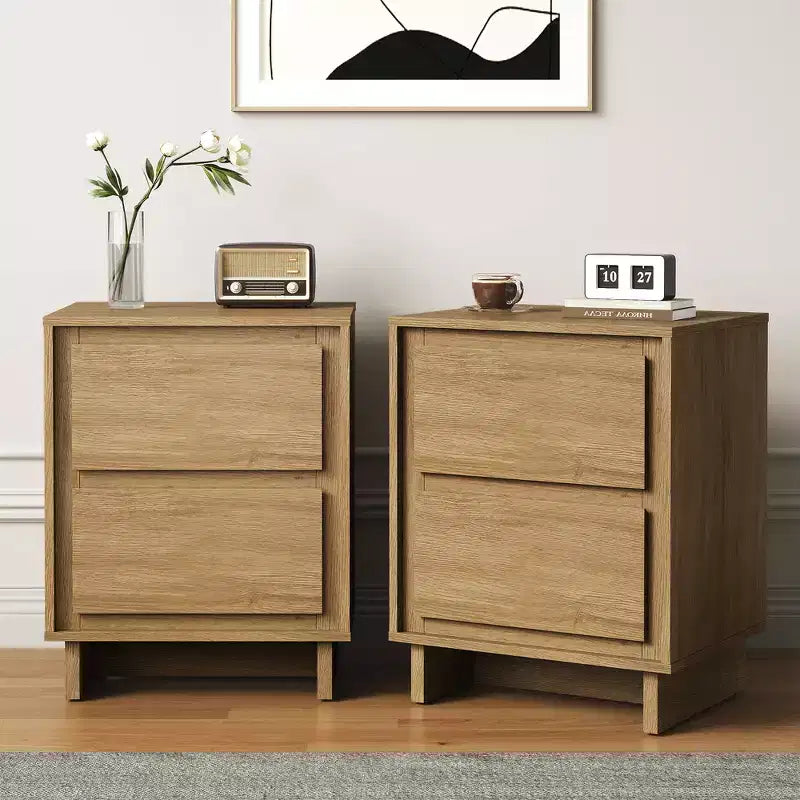 Commode à 2 tiroirs, commode moderne en bois avec bords nets
