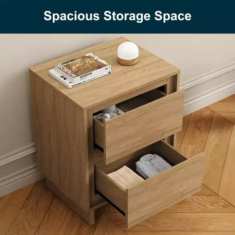 Commode à 2 tiroirs, commode moderne en bois avec bords nets
