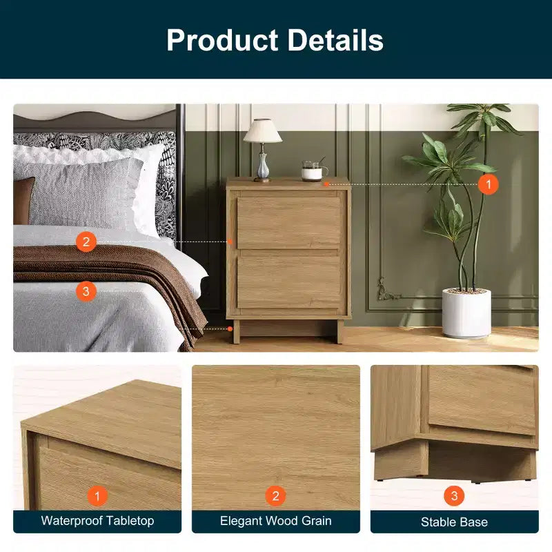Commode à 2 tiroirs, commode moderne en bois avec bords nets