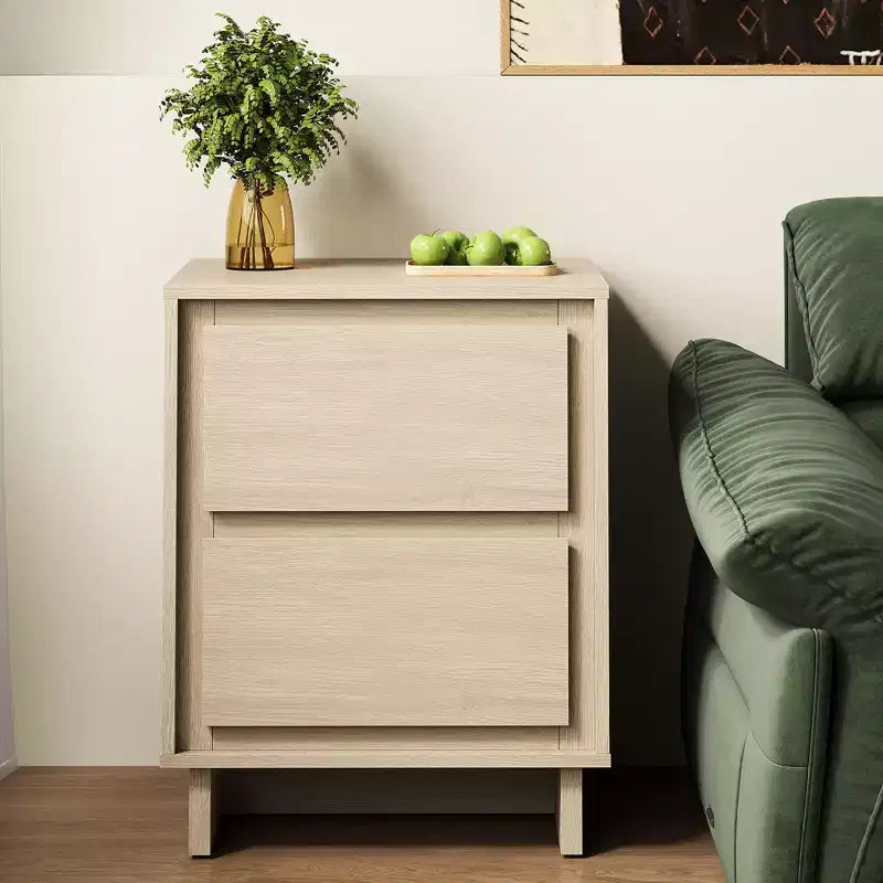 Commode à 2 tiroirs, commode moderne en bois avec bords nets