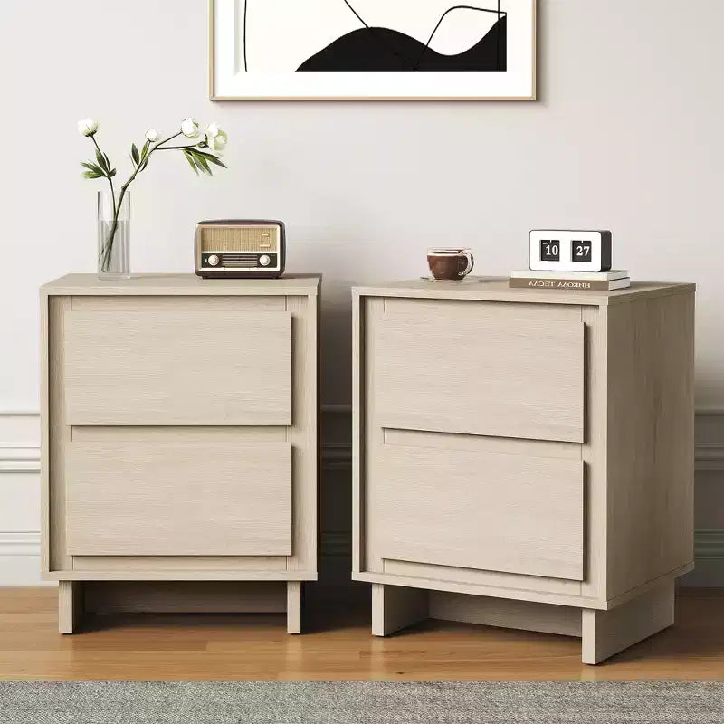 Commode à 2 tiroirs, commode moderne en bois avec bords nets