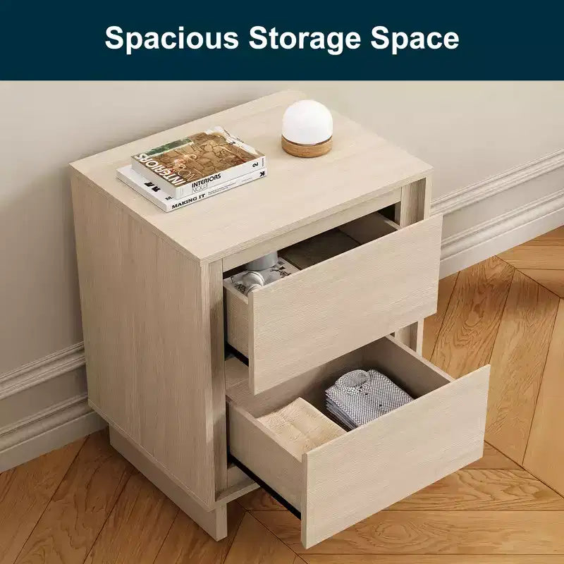 Commode à 2 tiroirs, commode moderne en bois avec bords nets