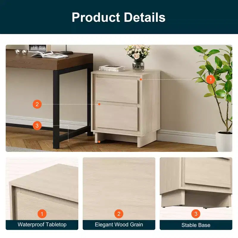 Commode à 2 tiroirs, commode moderne en bois avec bords nets