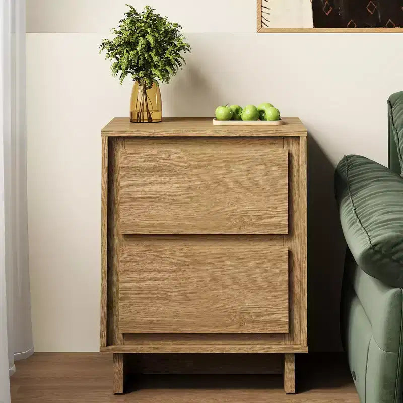 Commode à 2 tiroirs, commode moderne en bois avec bords nets
