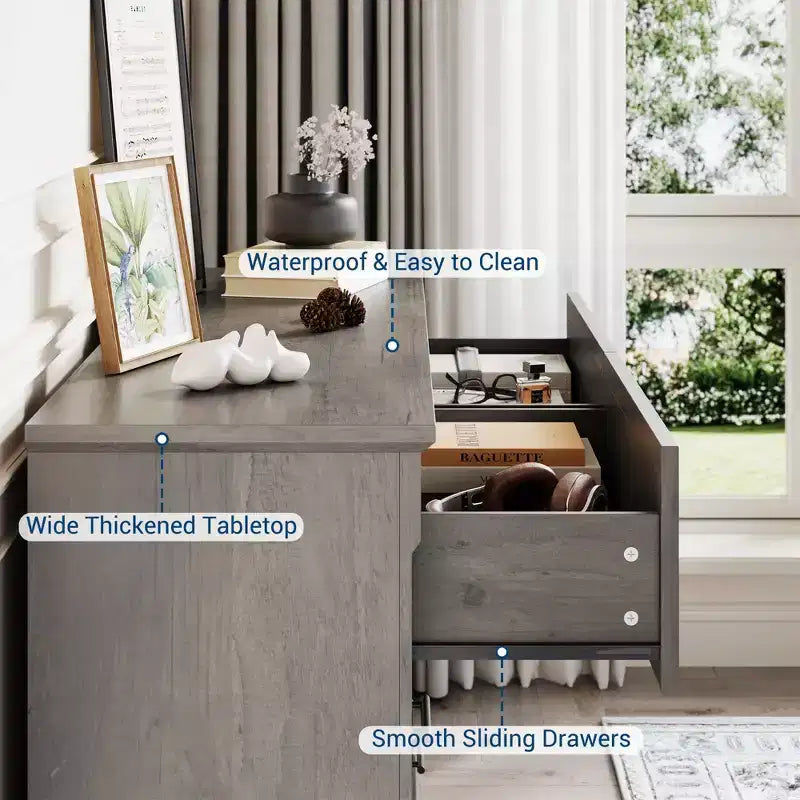 Commode de chambre marron à 6 tiroirs, grande commode double de style fermier