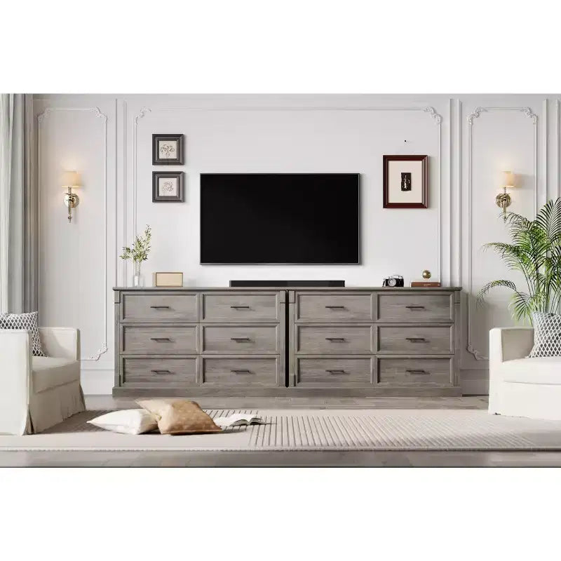 Commode de chambre marron à 6 tiroirs, grande commode double de style fermier