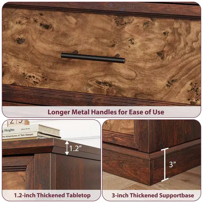 Commode de chambre marron à 6 tiroirs, grande commode double de style fermier
