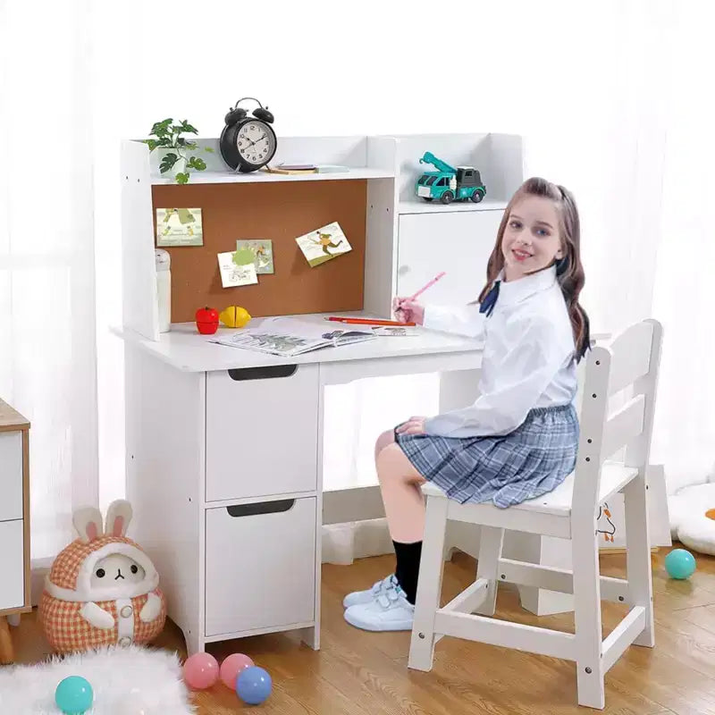 Bureau d'enfant, table d'étude en bois avec étagère à livres