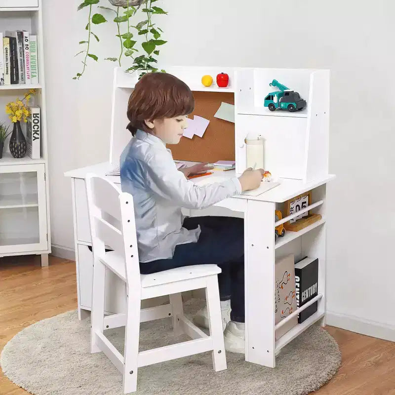 Bureau d'enfant, table d'étude en bois avec étagère à livres