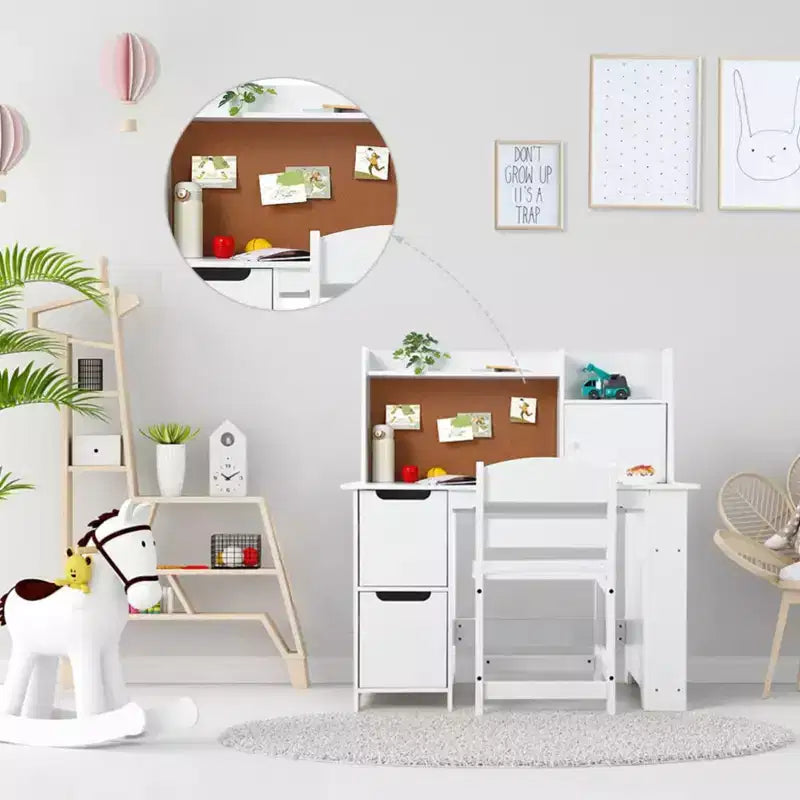Bureau d'enfant, table d'étude en bois avec étagère à livres