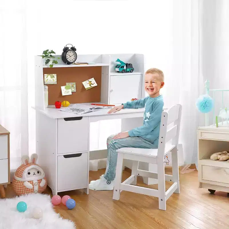 Bureau d'enfant, table d'étude en bois avec étagère à livres