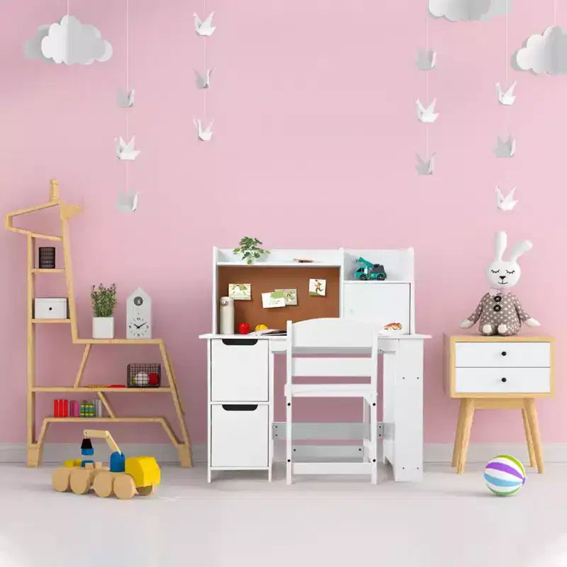 Bureau d'enfant, table d'étude en bois avec étagère à livres
