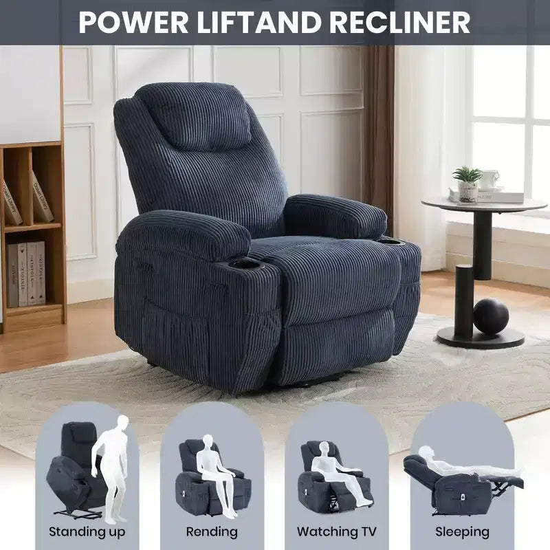 Fauteuil inclinable électrique avec massage et chaleur, canapé en velours côtelé réglable à 155°