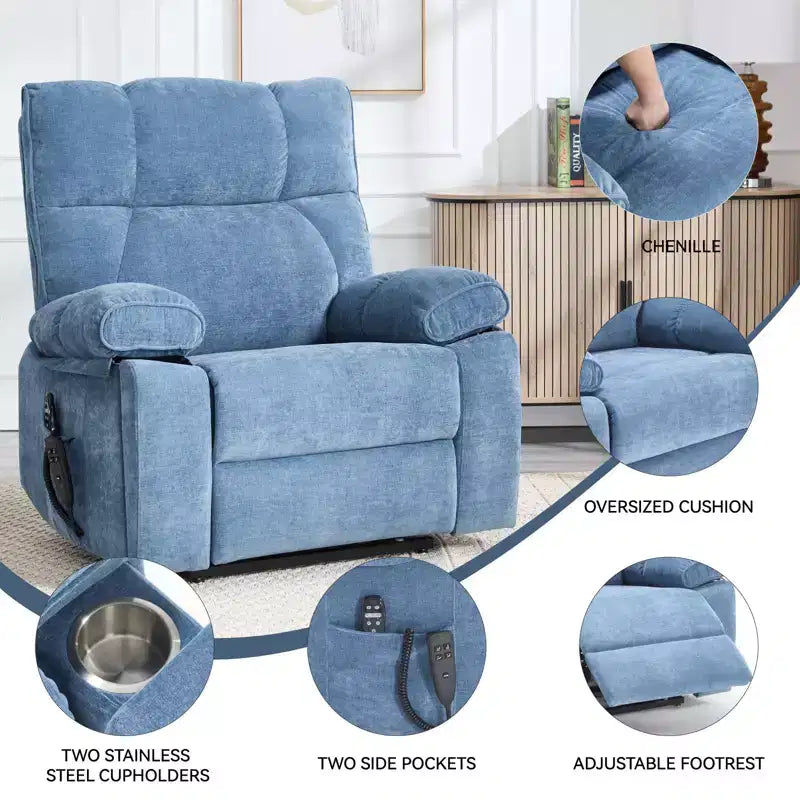 Fauteuil de relaxation motorisé infini en chenille beige avec fonction massage et chauffage