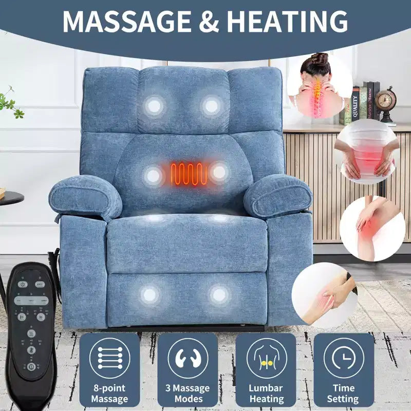 Fauteuil de relaxation motorisé infini en chenille beige avec fonction massage et chauffage
