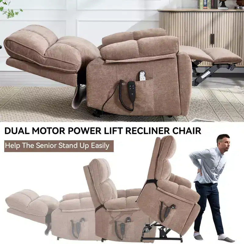Fauteuil de relaxation motorisé infini en chenille beige avec fonction massage et chauffage
