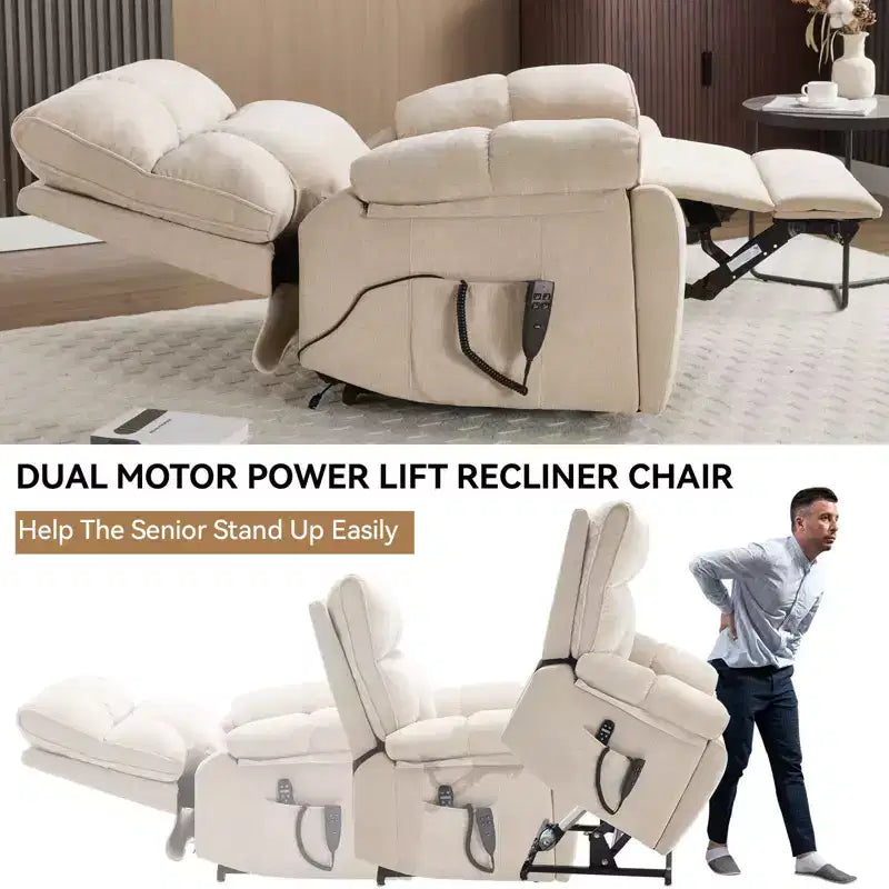 Fauteuil de relaxation motorisé infini en chenille beige avec fonction massage et chauffage