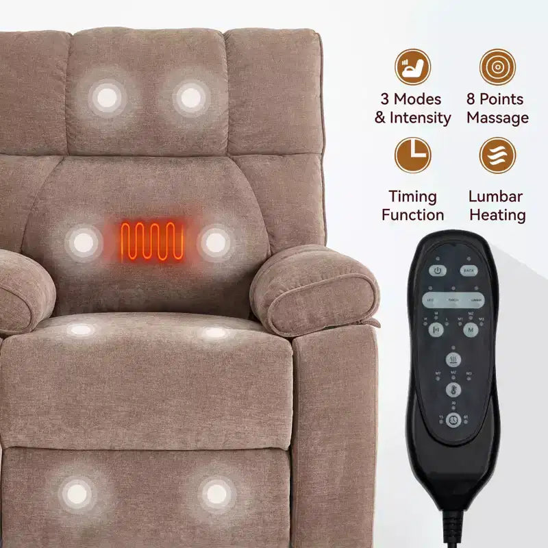 Fauteuil de relaxation motorisé infini en chenille beige avec fonction massage et chauffage