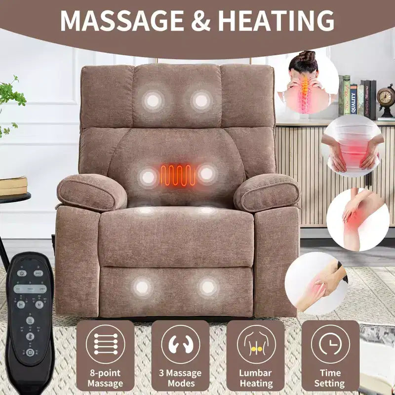 Fauteuil de relaxation motorisé infini en chenille beige avec fonction massage et chauffage