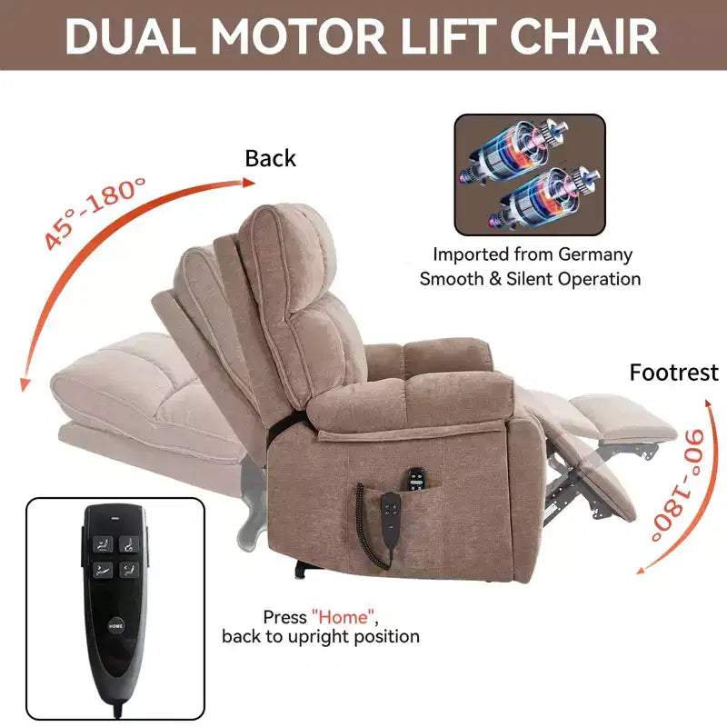 Fauteuil de relaxation motorisé infini en chenille beige avec fonction massage et chauffage