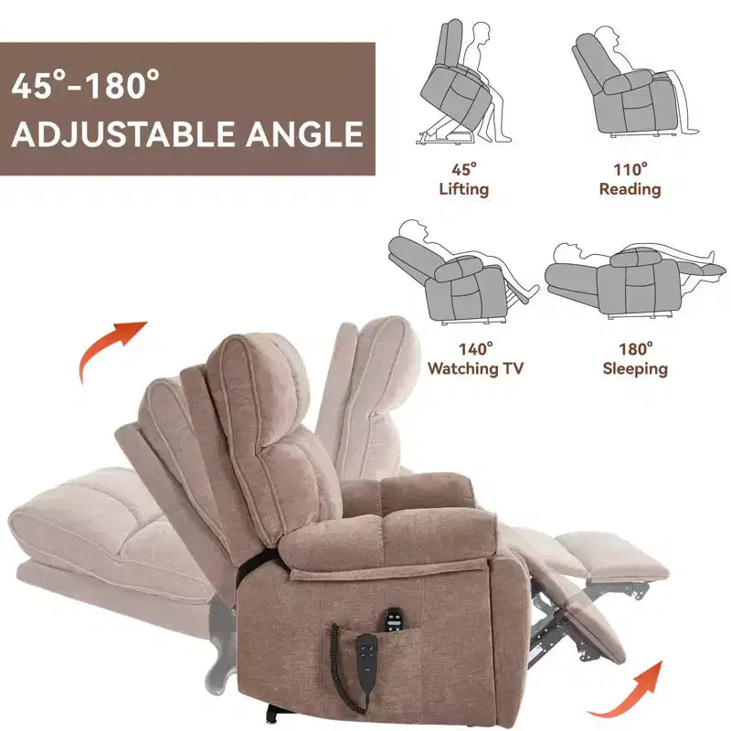 Fauteuil de relaxation motorisé infini en chenille beige avec fonction massage et chauffage