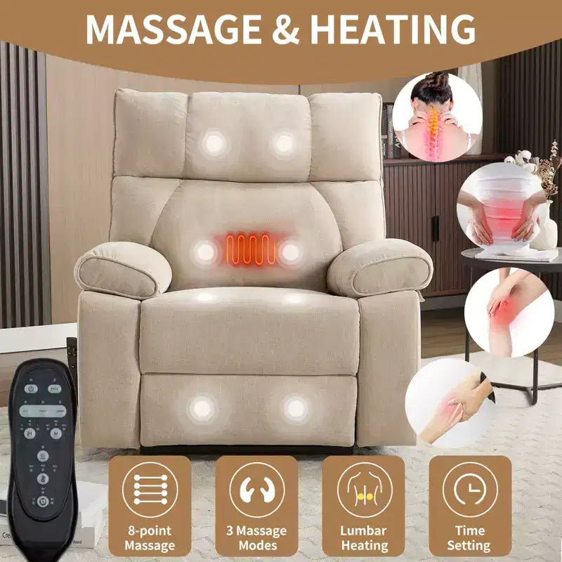 Fauteuil de relaxation motorisé infini en chenille beige avec fonction massage et chauffage