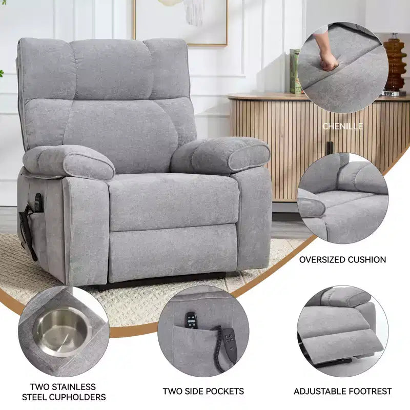 Fauteuil de relaxation motorisé infini en chenille beige avec fonction massage et chauffage