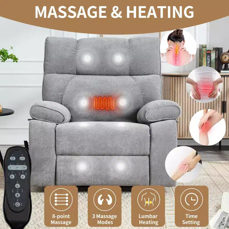 Fauteuil de relaxation motorisé infini en chenille beige avec fonction massage et chauffage
