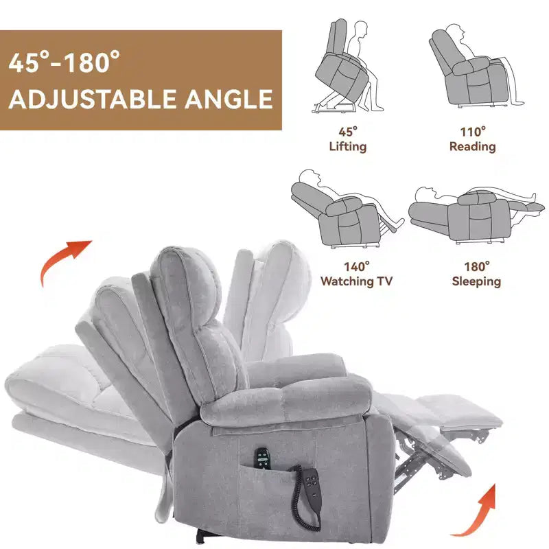 Fauteuil de relaxation motorisé infini en chenille beige avec fonction massage et chauffage