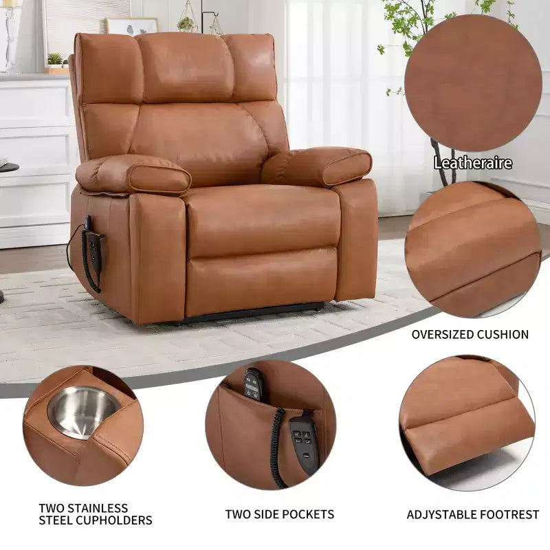 Fauteuil de relaxation motorisé infini en chenille beige avec fonction massage et chauffage
