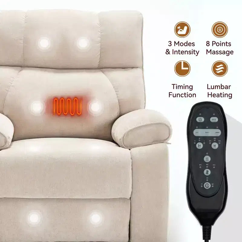 Fauteuil de relaxation motorisé infini en chenille beige avec fonction massage et chauffage