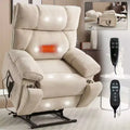 Beige Chenille Heat Massage Dual Motor Infinite Position Up to 350 LBS Large Electric Power Lift Recliners with Hidden Cup Holders