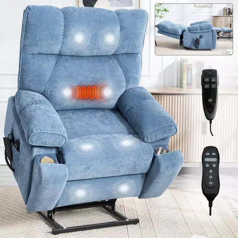 Fauteuil de relaxation motorisé infini en chenille beige avec fonction massage et chauffage