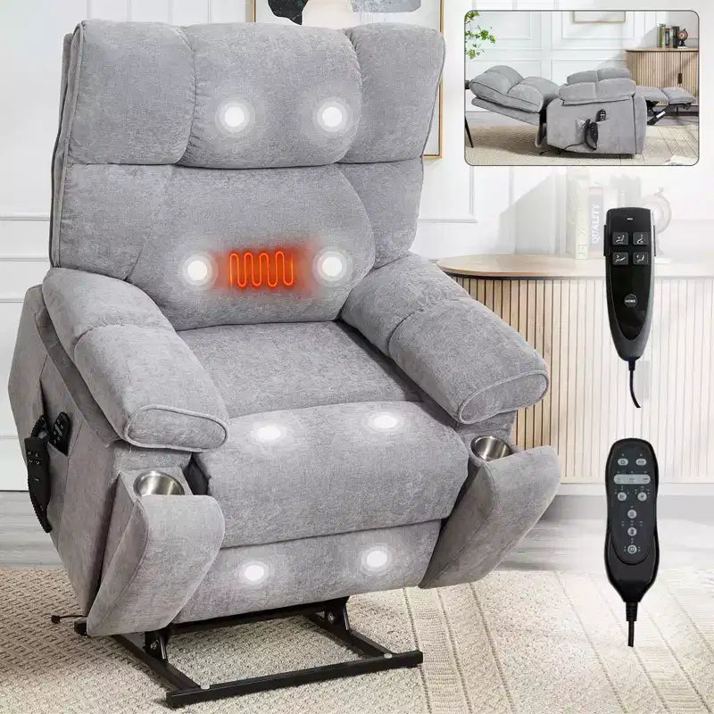 Fauteuil de relaxation motorisé infini en chenille beige avec fonction massage et chauffage