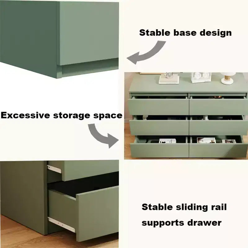 Commode double à 6 tiroirs pour chambre de bébé, organisateur pour enfants, commode verte